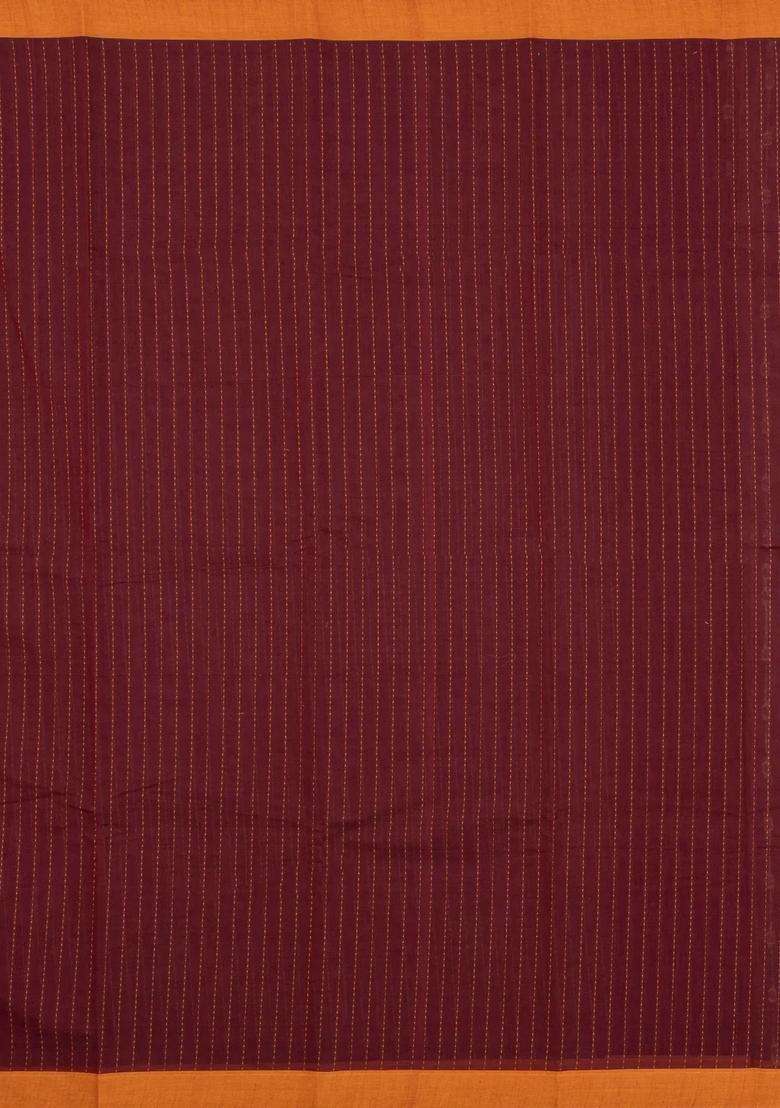 Maroon Woven Rasipuram Cotton Sari With Stripes Saree With Checks And Stripes Design For Women - Indya
