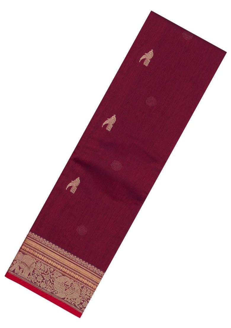 Crimson Handloom Kanchi Cotton Saree With Buttas With Buttas And Brocade Design For Women - Indya