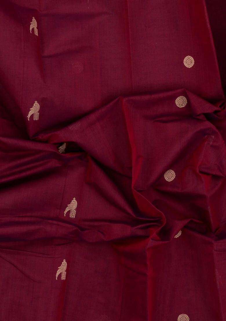 Crimson Handloom Kanchi Cotton Saree With Buttas With Buttas And Brocade Design For Women - Indya