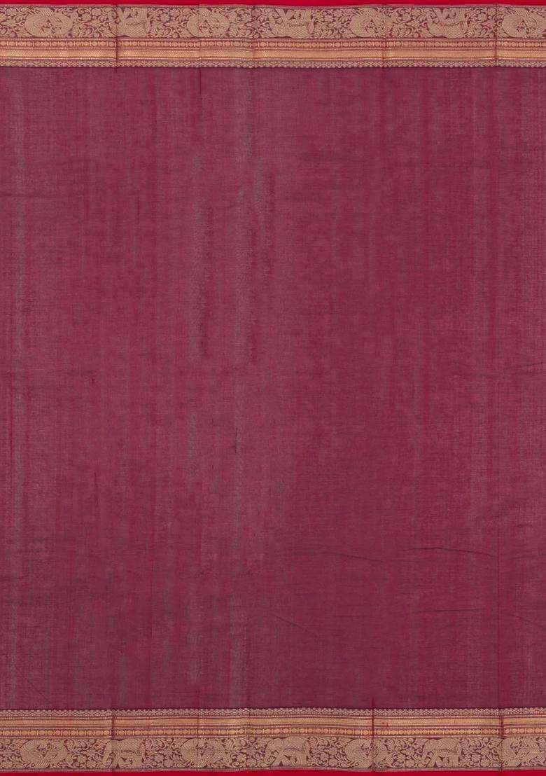 Crimson Handloom Kanchi Cotton Saree With Buttas With Buttas And Brocade Design For Women - Indya