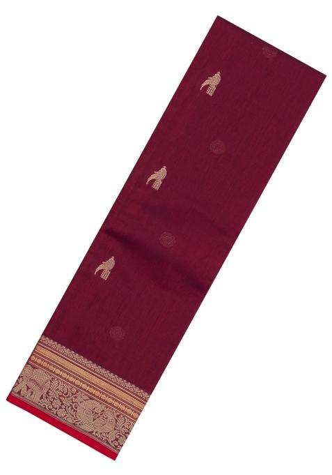 Crimson Handloom Kanchi Cotton Saree With Buttas With Buttas And Brocade Design For Women