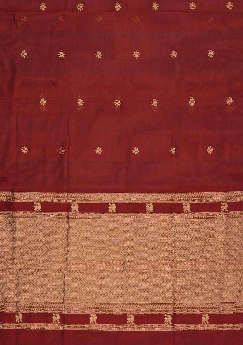 Maroon Handloom Kanchi Cotton Saree With Silk Border With Buttas And Brocade Design For Women - Indya
