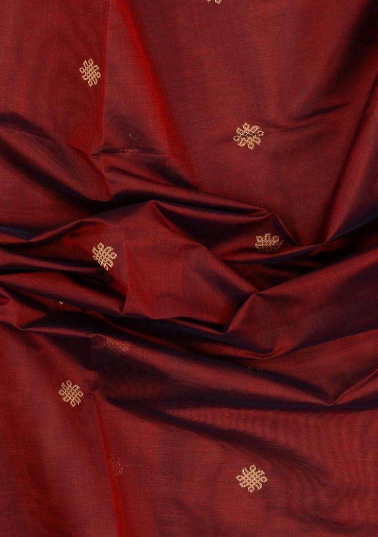 Maroon Handloom Kanchi Cotton Saree With Silk Border With Buttas And Brocade Design For Women - Indya
