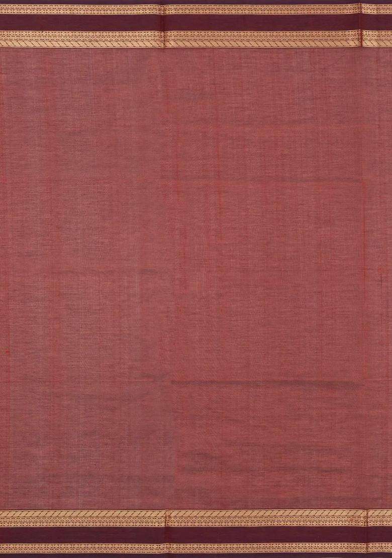 Maroon Handloom Kanchi Cotton Saree With Silk Border With Buttas And Brocade Design For Women - Indya