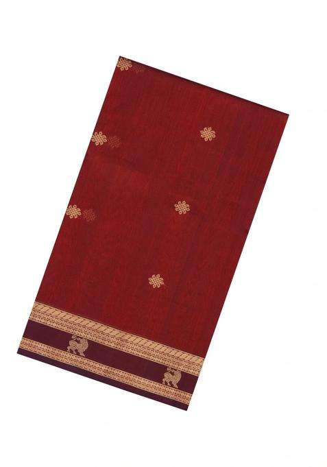 Maroon Handloom Kanchi Cotton Saree With Silk Border With Buttas And Brocade Design For Women