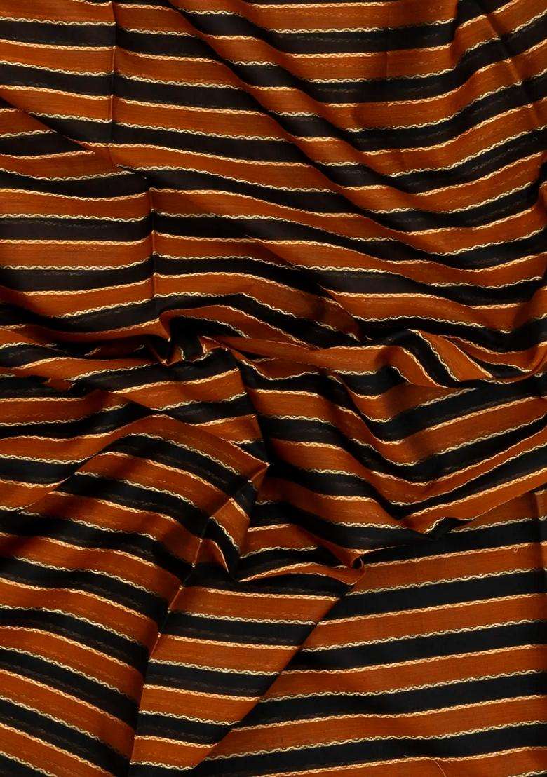 Rust Black Handloom Soft Silk Cotton Saree With Veldhari Stripes With Checks And Stripes Design For Women - Indya
