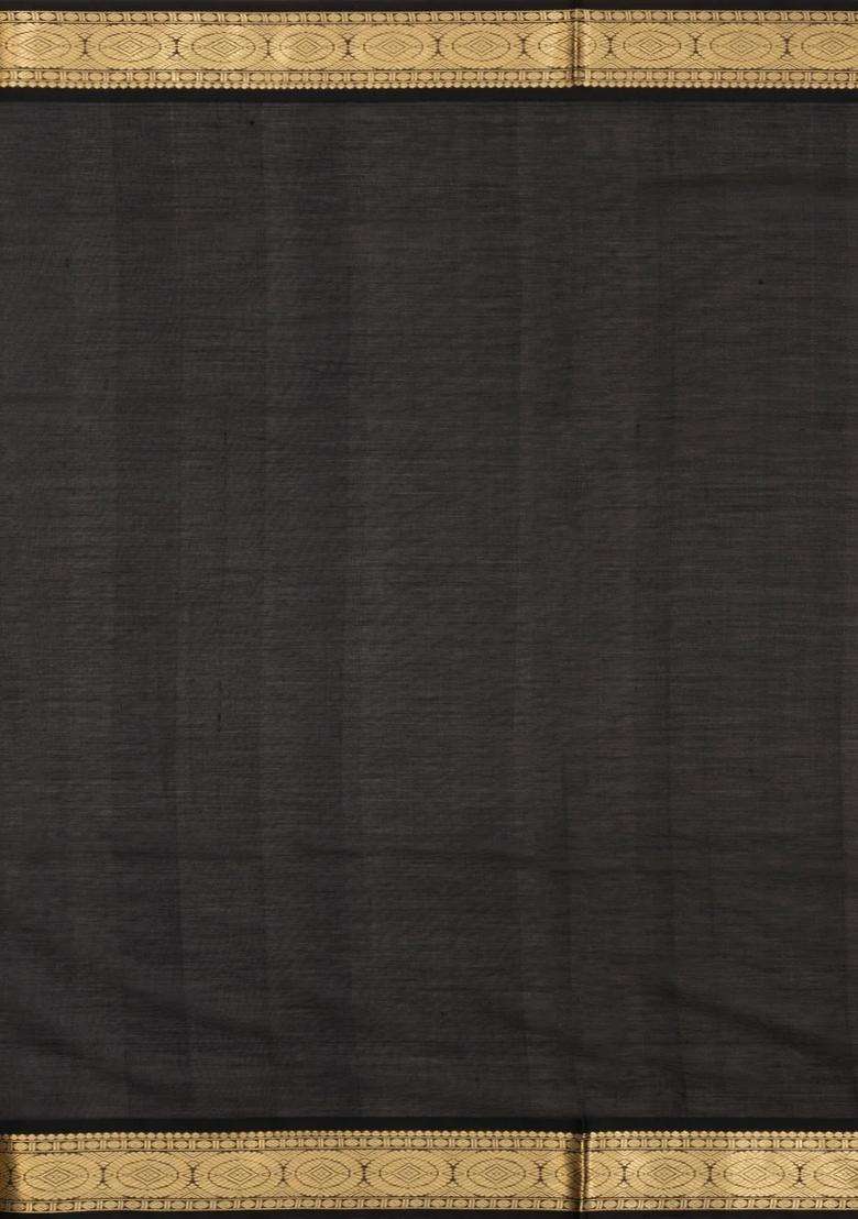 Rust Black Handloom Soft Silk Cotton Saree With Veldhari Stripes With Checks And Stripes Design For Women - Indya