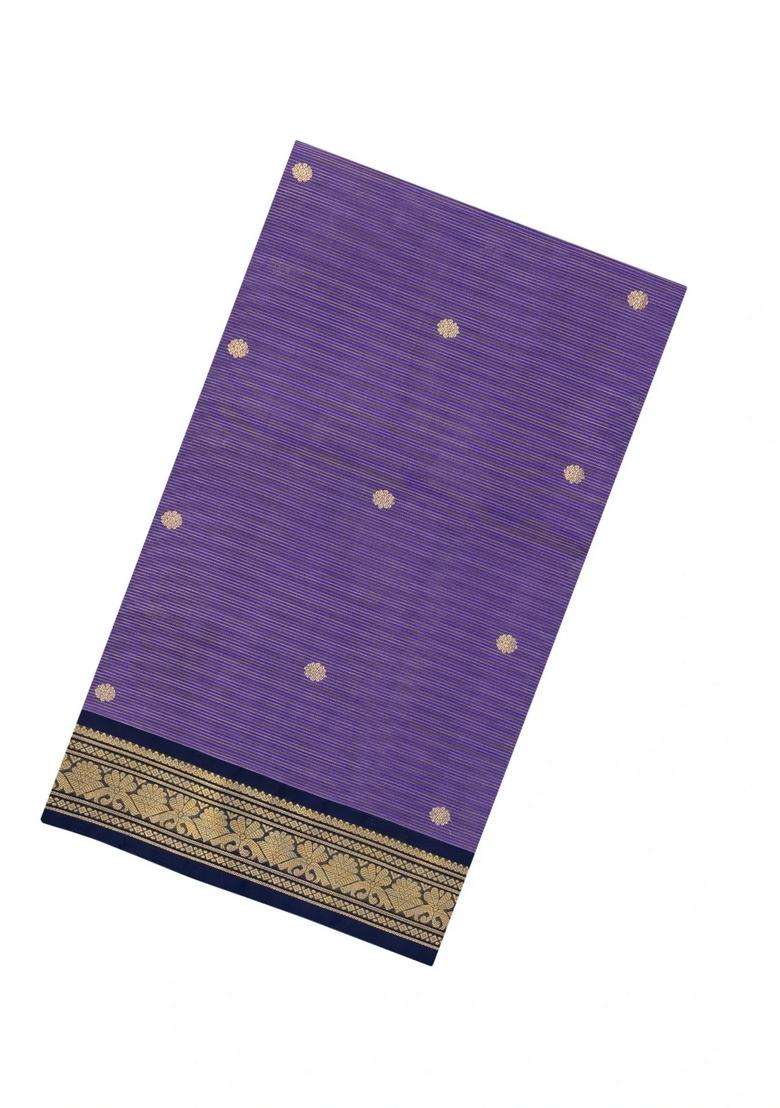 Lavander Lavender Handloom Soft Silk Cotton Saree With Zari Stripes Buttas With Buttas And Brocade Design For Women - Indya
