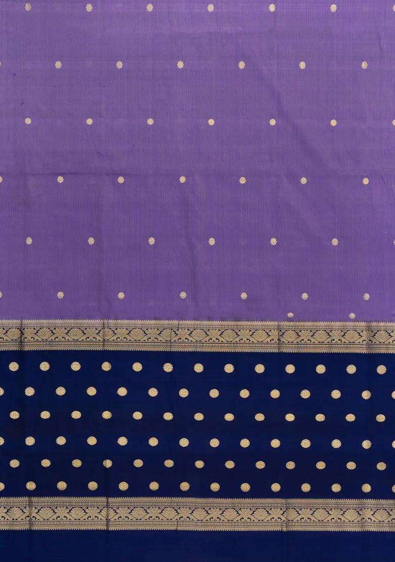 Lavander Lavender Handloom Soft Silk Cotton Saree With Zari Stripes Buttas With Buttas And Brocade Design For Women - Indya