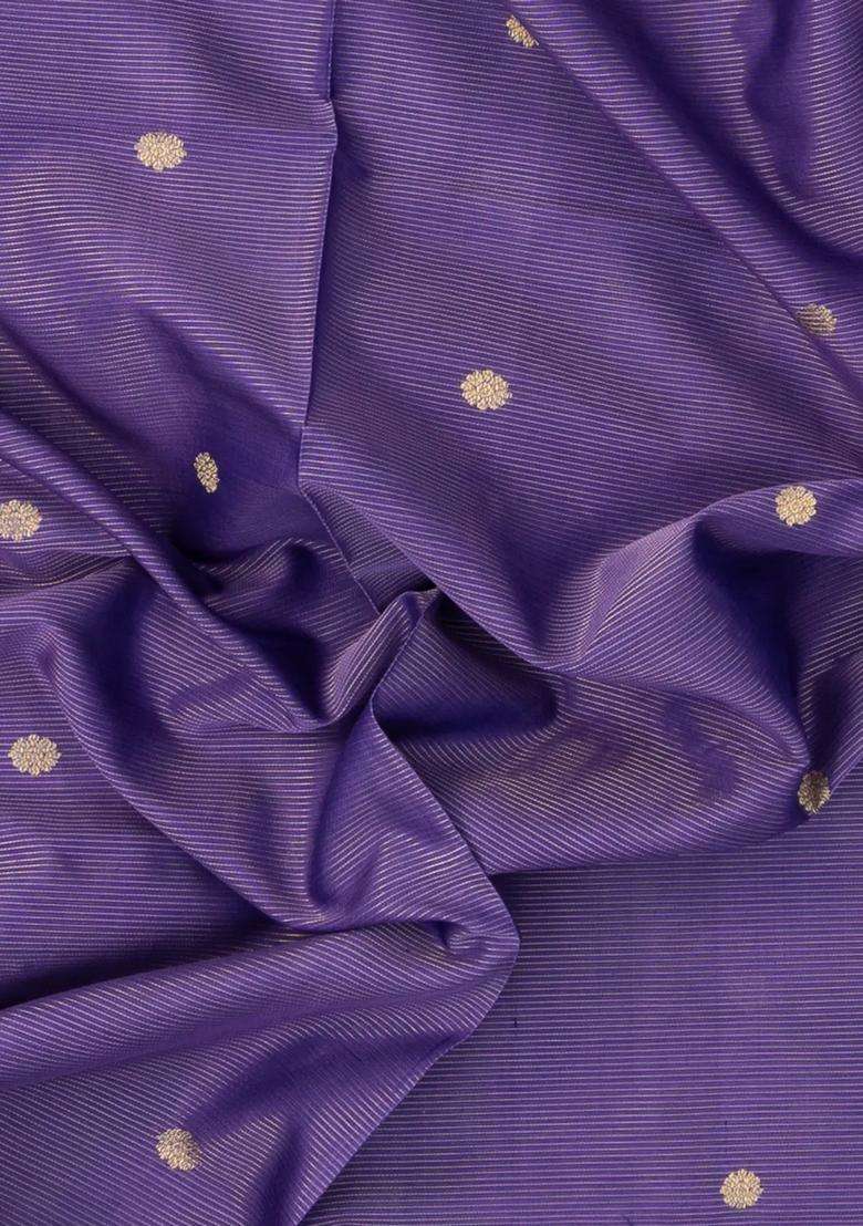 Lavander Lavender Handloom Soft Silk Cotton Saree With Zari Stripes Buttas With Buttas And Brocade Design For Women - Indya