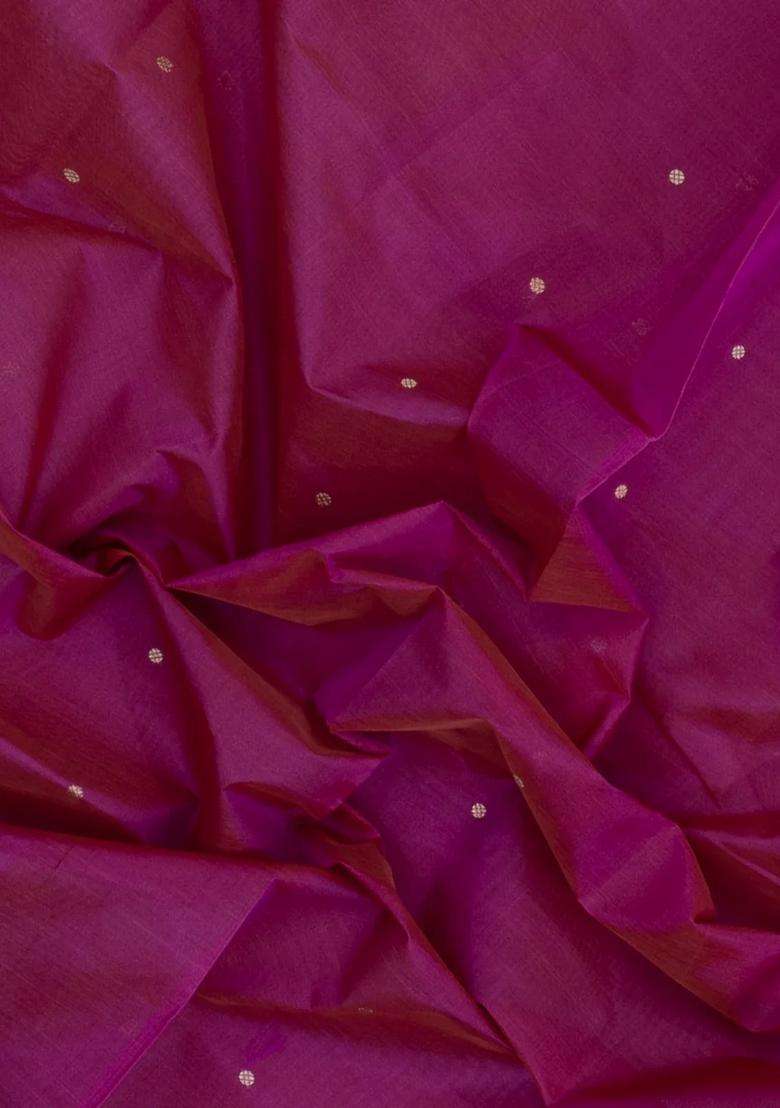 Hot Pink Handloom Silk Cotton Saree With Buttas With Buttas And Brocade Design For Women - Indya