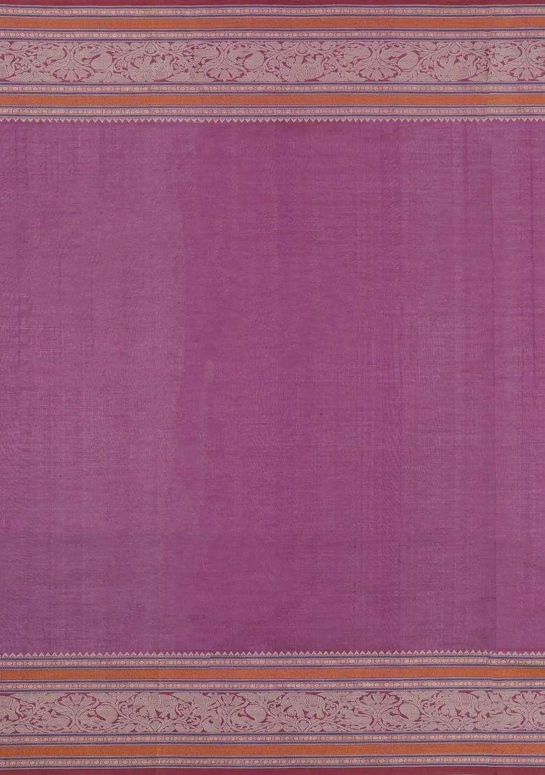 Hot Pink Handloom Silk Cotton Saree With Buttas With Buttas And Brocade Design For Women - Indya