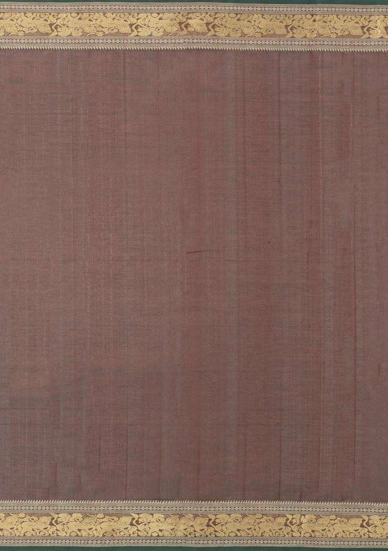 Dark Brown Handloom Silk Cotton Saree With Zari Buttas With Buttas And Brocade Design For Women - Indya