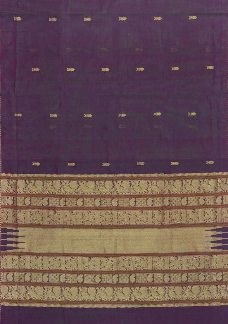 Purple Handloom Silk Cotton Saree With Zari Buttas With Buttas And Brocade Design For Women - Indya