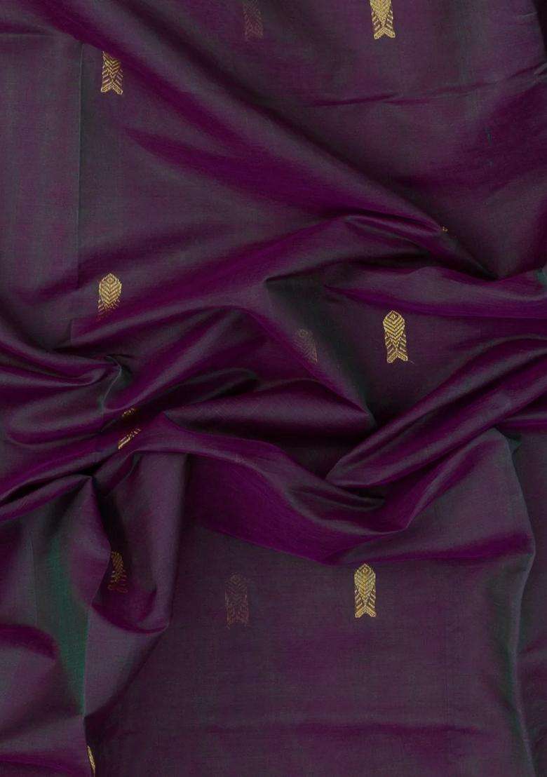 Purple Handloom Silk Cotton Saree With Zari Buttas With Buttas And Brocade Design For Women - Indya
