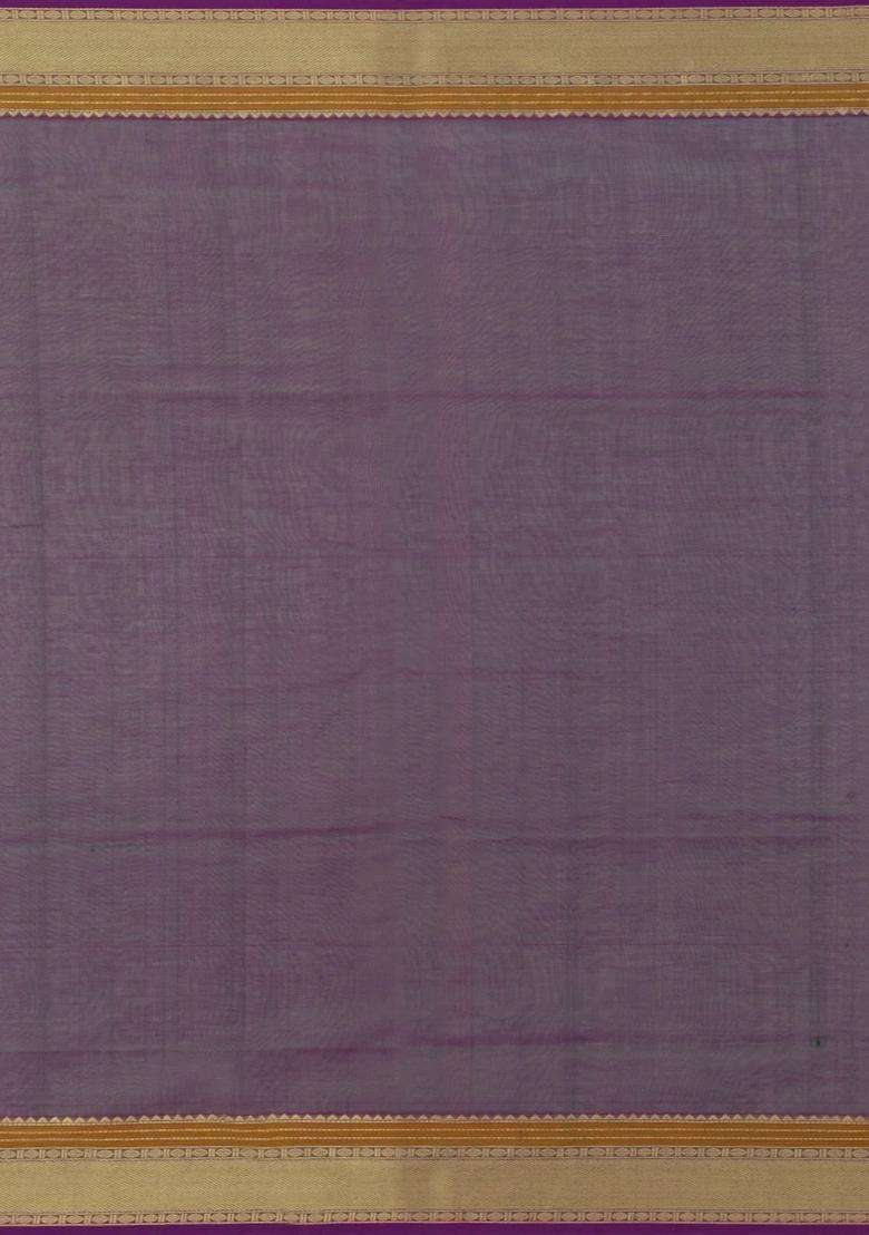 Purple Handloom Silk Cotton Saree With Zari Buttas With Buttas And Brocade Design For Women - Indya