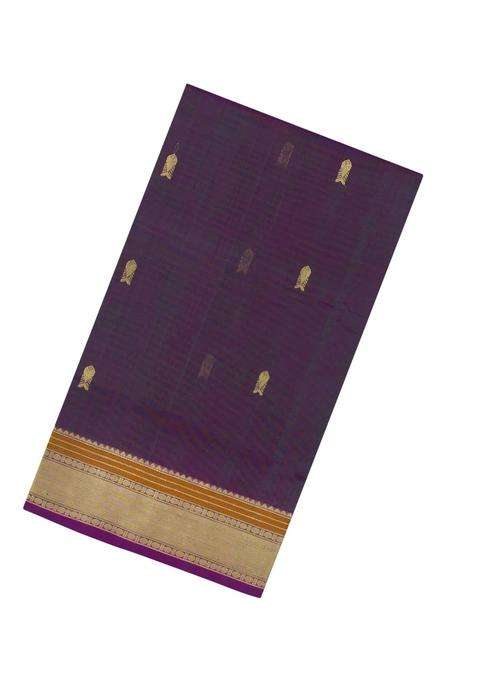 Purple Handloom Silk Cotton Saree With Zari Buttas With Buttas And Brocade Design For Women