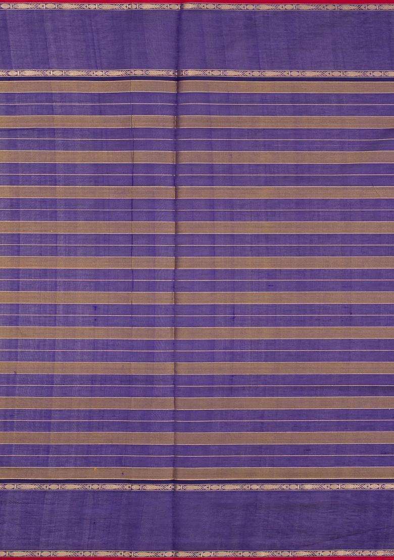 Purple Handloom Silk Cotton Saree With Zari Checks With Checks And Stripes Design For Women - Indya