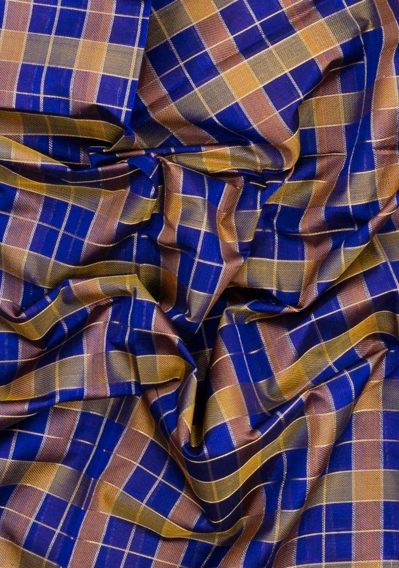 Purple Handloom Silk Cotton Saree With Zari Checks With Checks And Stripes Design For Women - Indya
