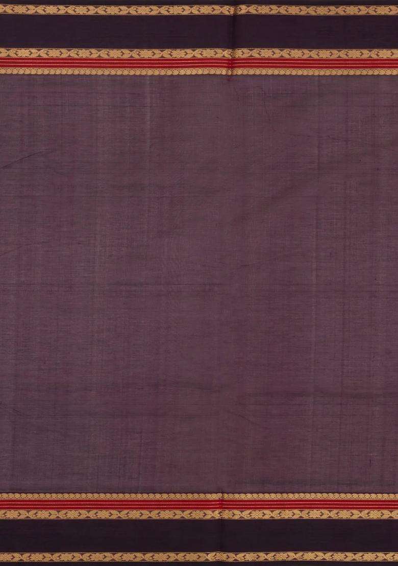 Burgundy Handloom Silk Cotton Saree With Checks With Checks And Stripes Design For Women - Indya