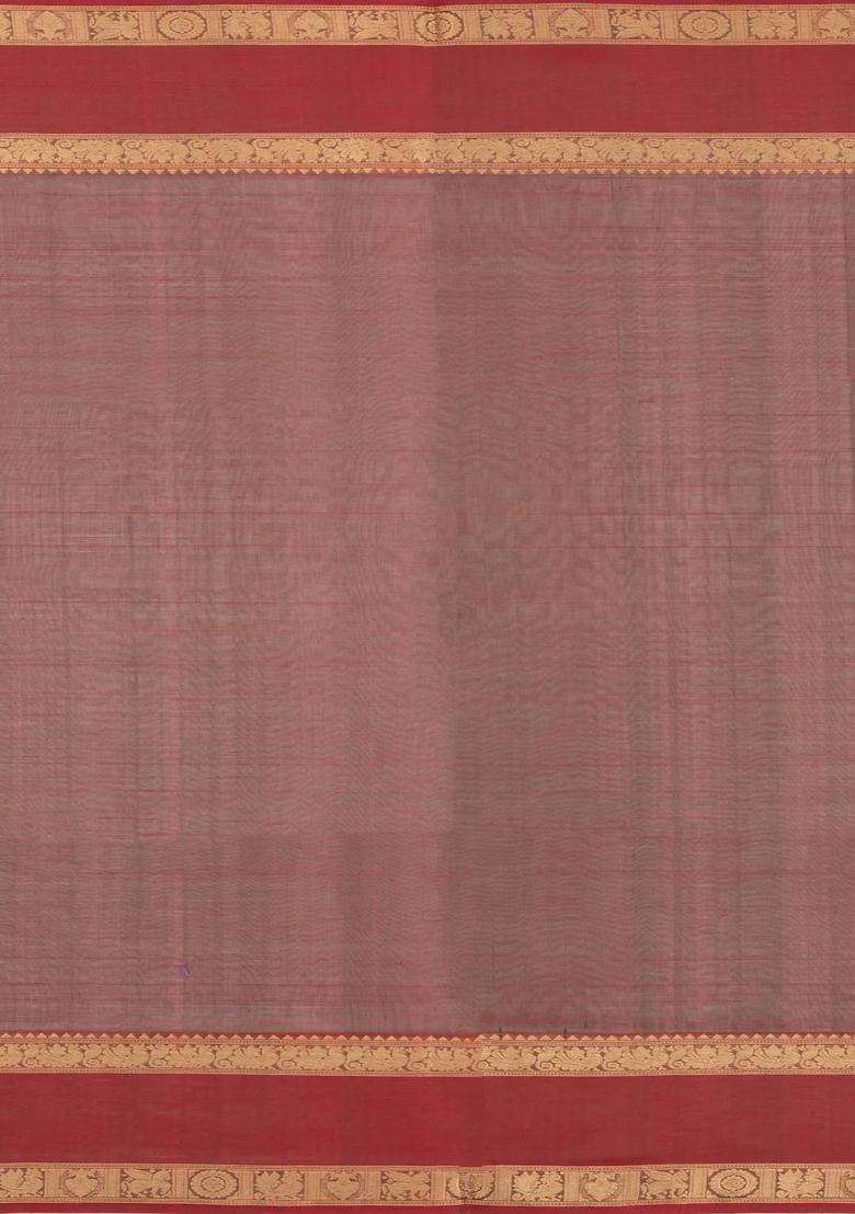 Crimson Handloom Silk Cotton Saree With Checks With Checks And Stripes Design For Women - Indya
