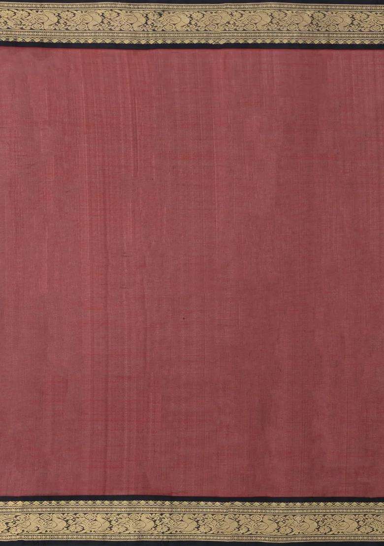 Maroon Handloom Silk Cotton Saree With Checks With Checks And Stripes Design For Women - Indya