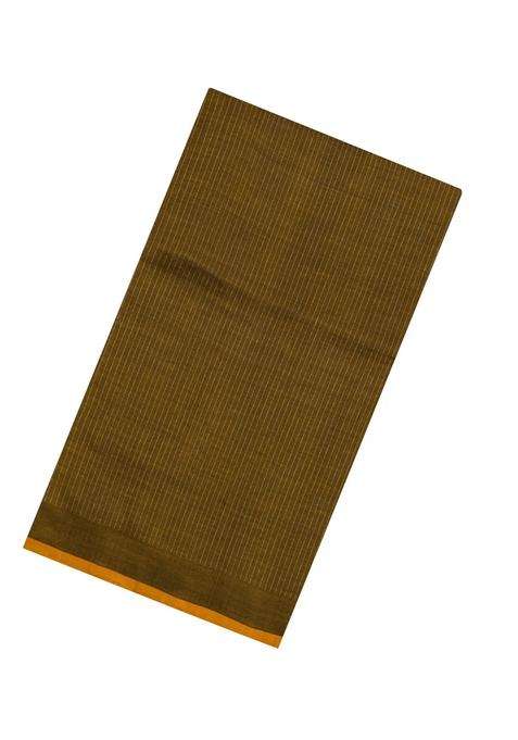 Dark Olive Handloom Soft Silk Cotton Saree With Zari Stripes With Checks And Stripes Design For Women