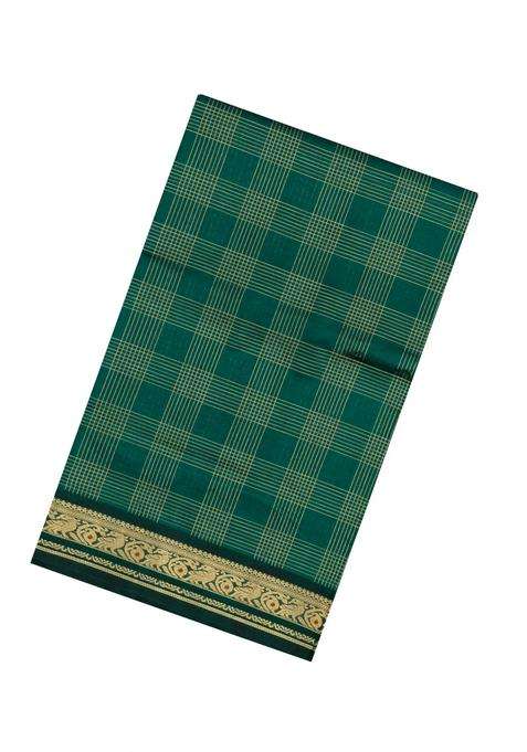 Sea Green Handloom Soft Silk Cotton Saree With Zari Checks With Checks And Stripes Design For Women