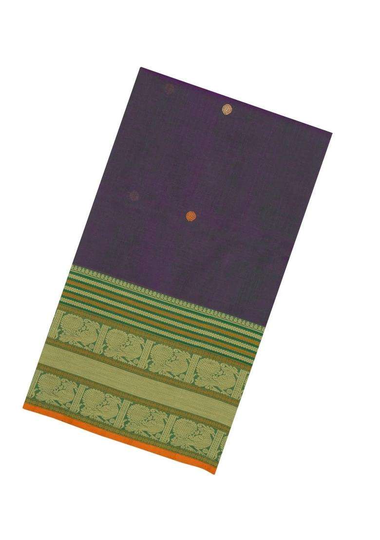 Purple Handloom Silk Cotton Saree With Buttas With Buttas And Brocade Design For Women - Indya