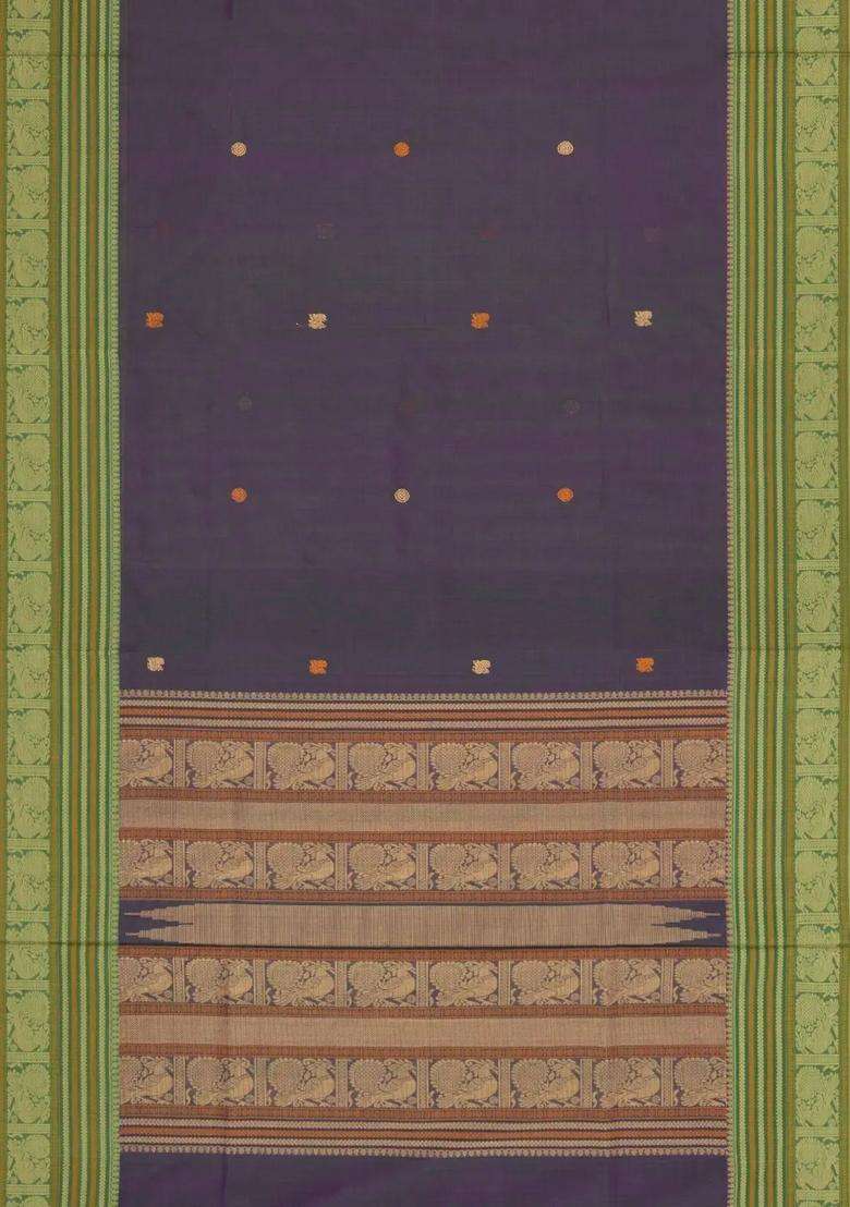 Purple Handloom Silk Cotton Saree With Buttas With Buttas And Brocade Design For Women - Indya