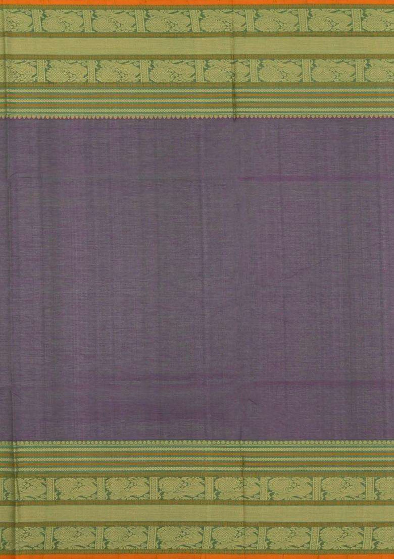Purple Handloom Silk Cotton Saree With Buttas With Buttas And Brocade Design For Women - Indya