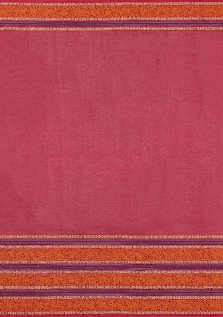 Dusty Peach Handloom Silk Cotton Saree With Buttas With Buttas And Brocade Design For Women - Indya