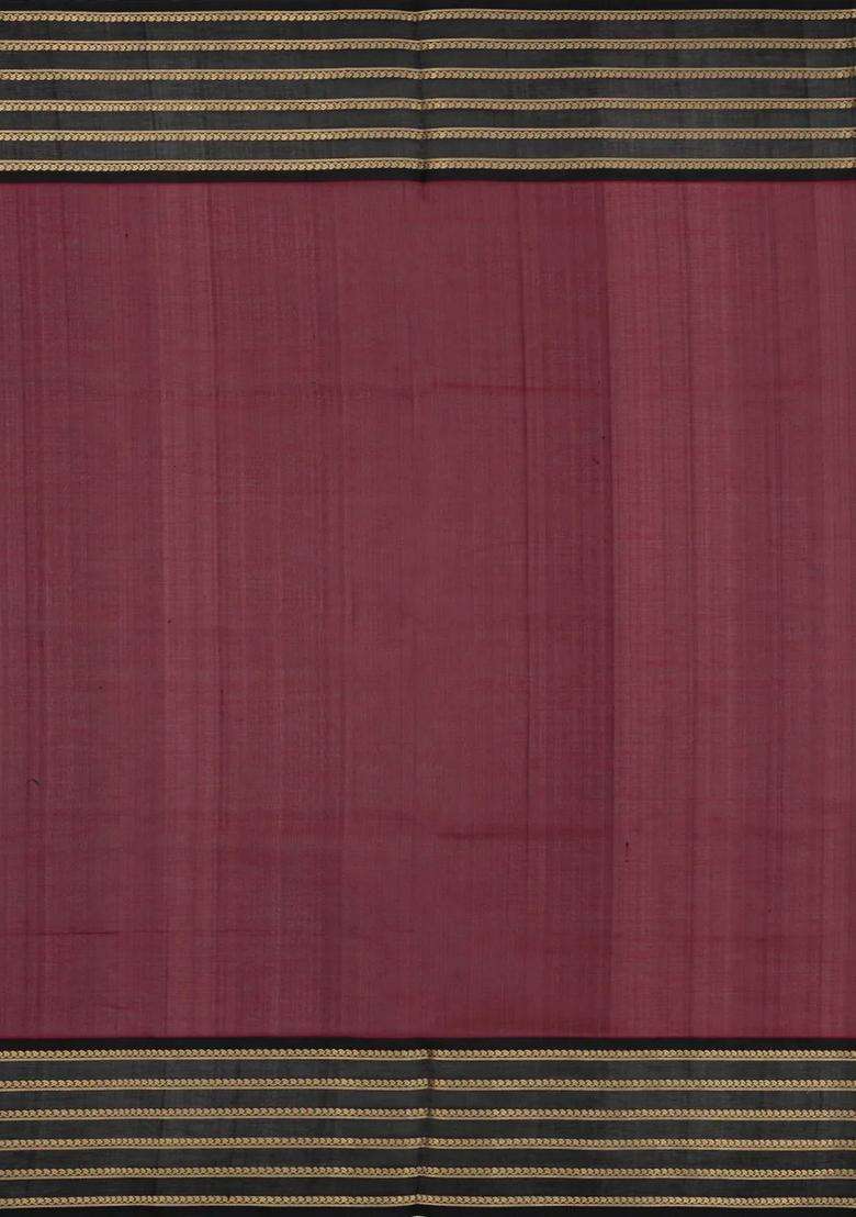 Maroon Handloom Silk Cotton Saree With Buttas With Buttas And Brocade Design For Women - Indya