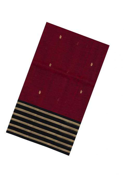 Maroon Handloom Silk Cotton Saree With Buttas With Buttas And Brocade Design For Women