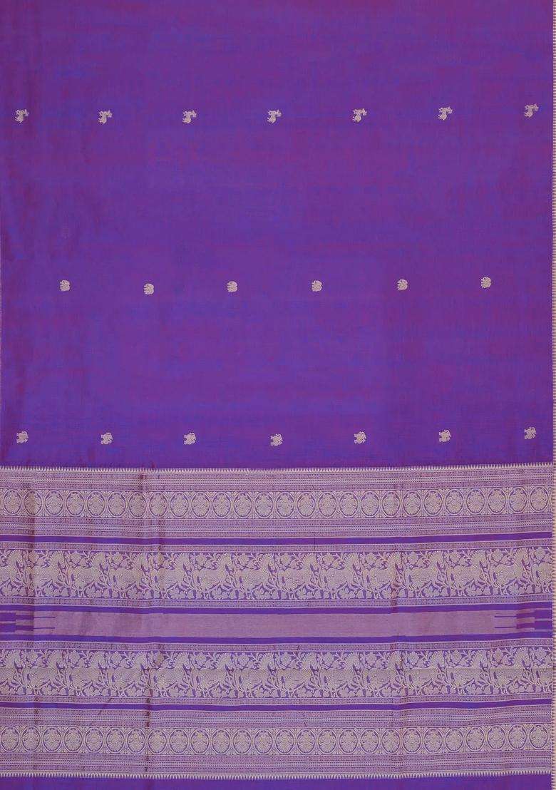 Purple Handloom Silk Cotton Saree With Buttas With Buttas And Brocade Design For Women - Indya