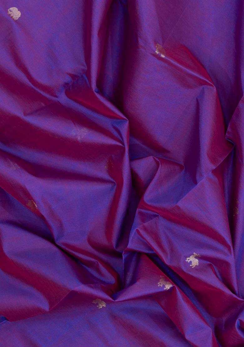 Purple Handloom Silk Cotton Saree With Buttas With Buttas And Brocade Design For Women - Indya