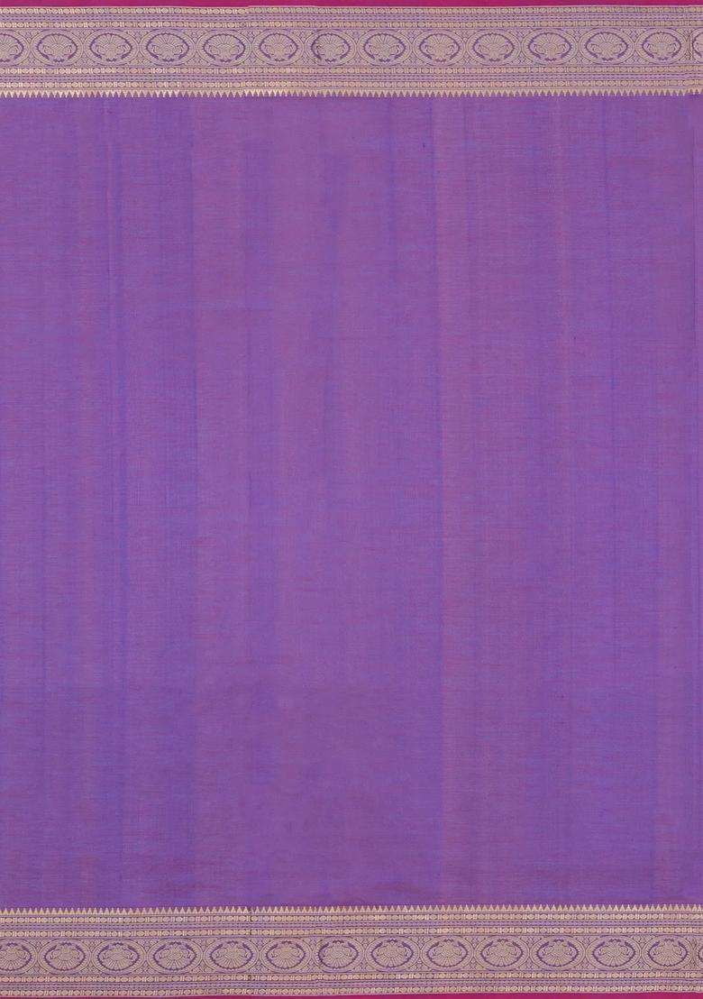 Purple Handloom Silk Cotton Saree With Buttas With Buttas And Brocade Design For Women - Indya