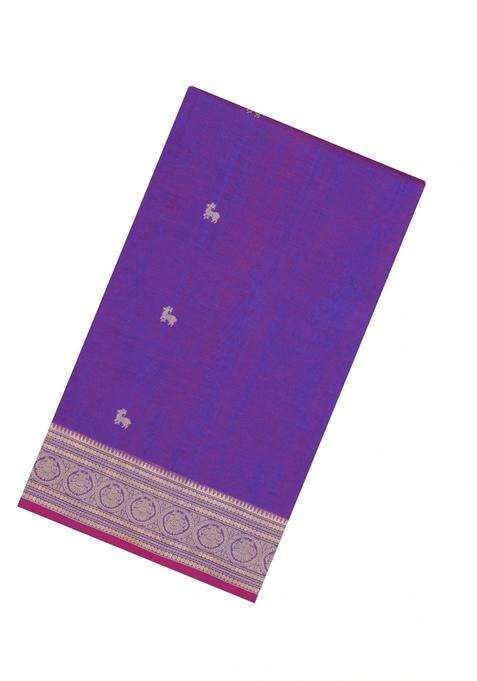 Purple Handloom Silk Cotton Saree With Buttas With Buttas And Brocade Design For Women