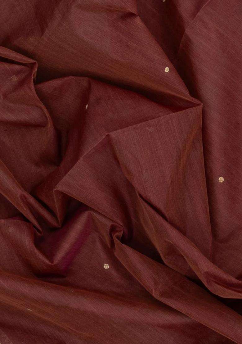 Brown Handloom Silk Cotton Saree With Buttas With Buttas And Brocade Design For Women - Indya