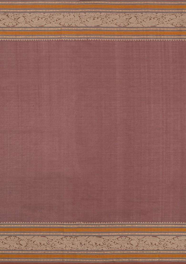 Brown Handloom Silk Cotton Saree With Buttas With Buttas And Brocade Design For Women - Indya