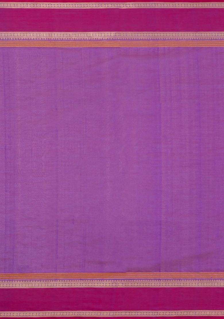 Purple Handloom Silk Cotton Saree With Checks With Checks And Stripes Design For Women - Indya