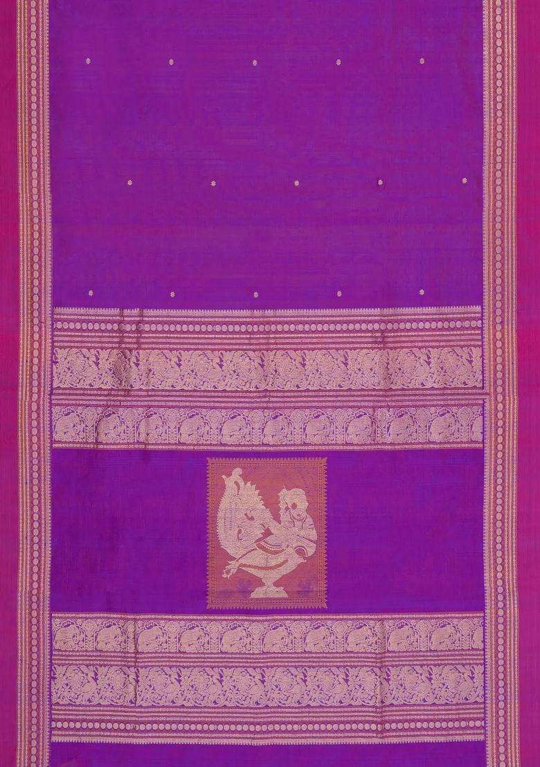 Purple Handloom Silk Cotton Saree With Buttas With Buttas And Brocade Design For Women - Indya
