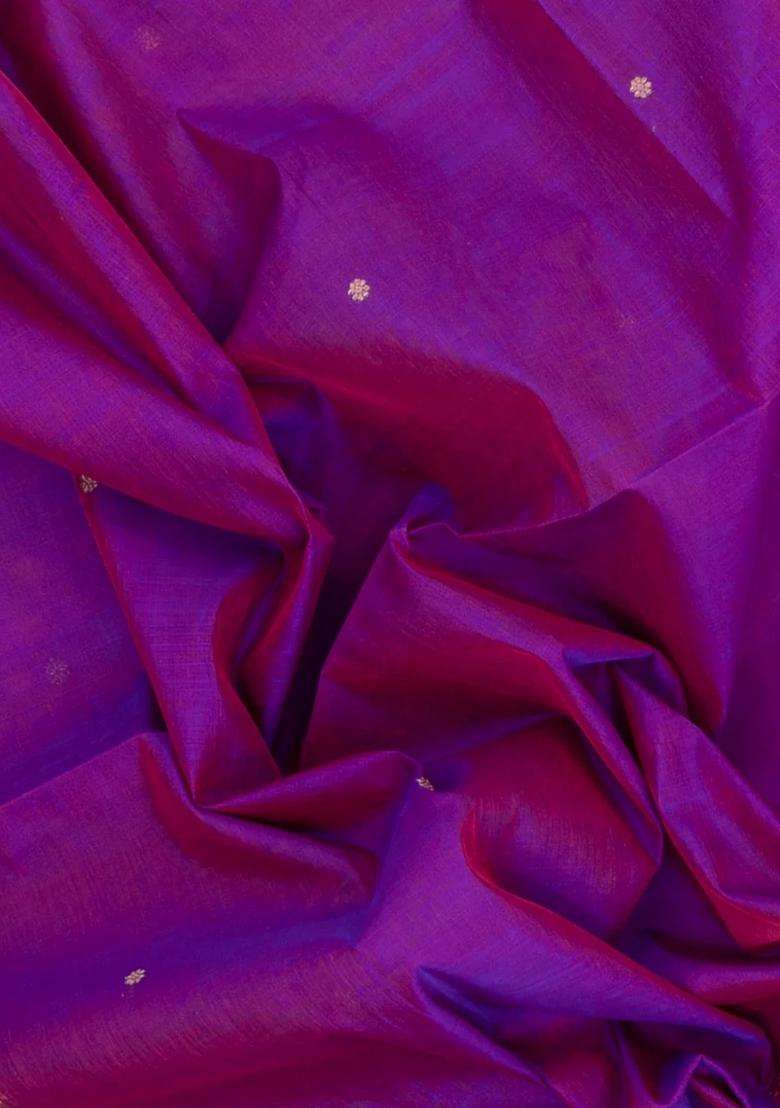Purple Handloom Silk Cotton Saree With Buttas With Buttas And Brocade Design For Women - Indya