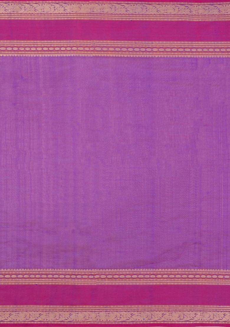 Purple Handloom Silk Cotton Saree With Buttas With Buttas And Brocade Design For Women - Indya