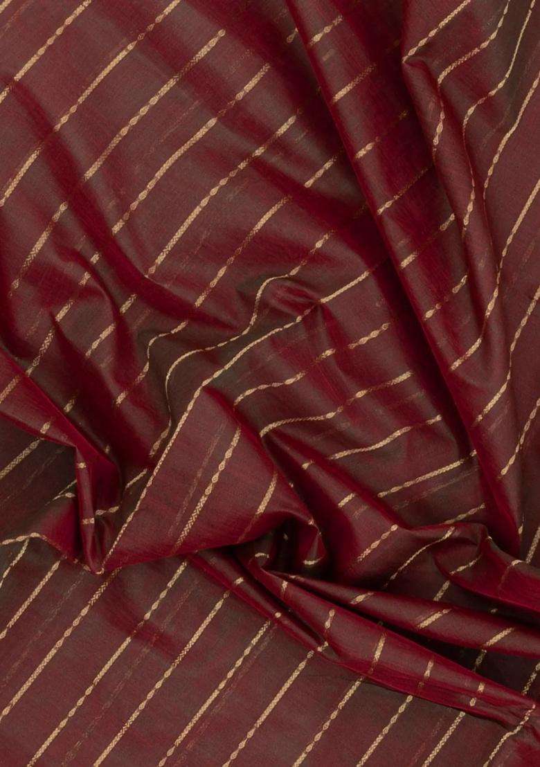 Brown Handloom Silk Cotton Saree With Zari Stripes With Checks And Stripes Design For Women - Indya