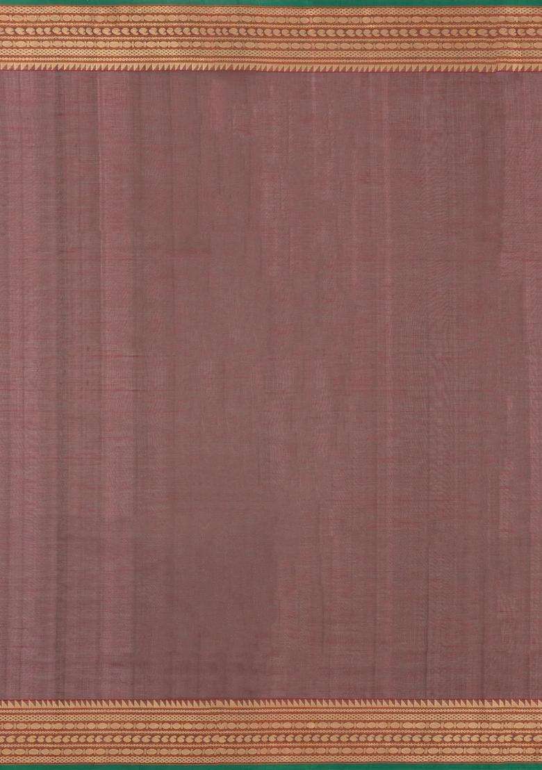 Brown Handloom Silk Cotton Saree With Zari Stripes With Checks And Stripes Design For Women - Indya