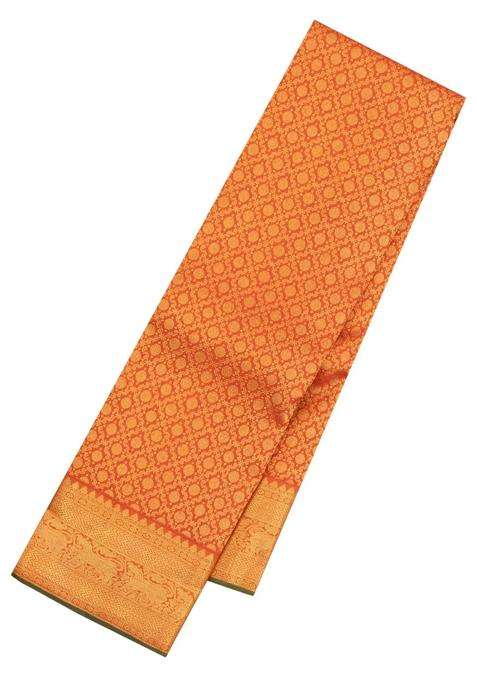 Rust Handloom Kanchipuram Silk Saree With Rudraksham Motifs With Buttas And Brocade Design For Women
