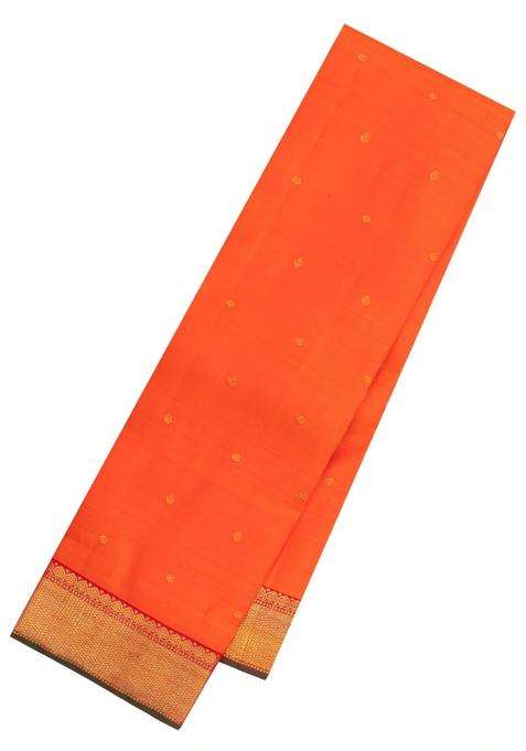 Orange Handloom Kanchipuram Silk Saree With Zari Buttas With Buttas And Brocade Design For Women
