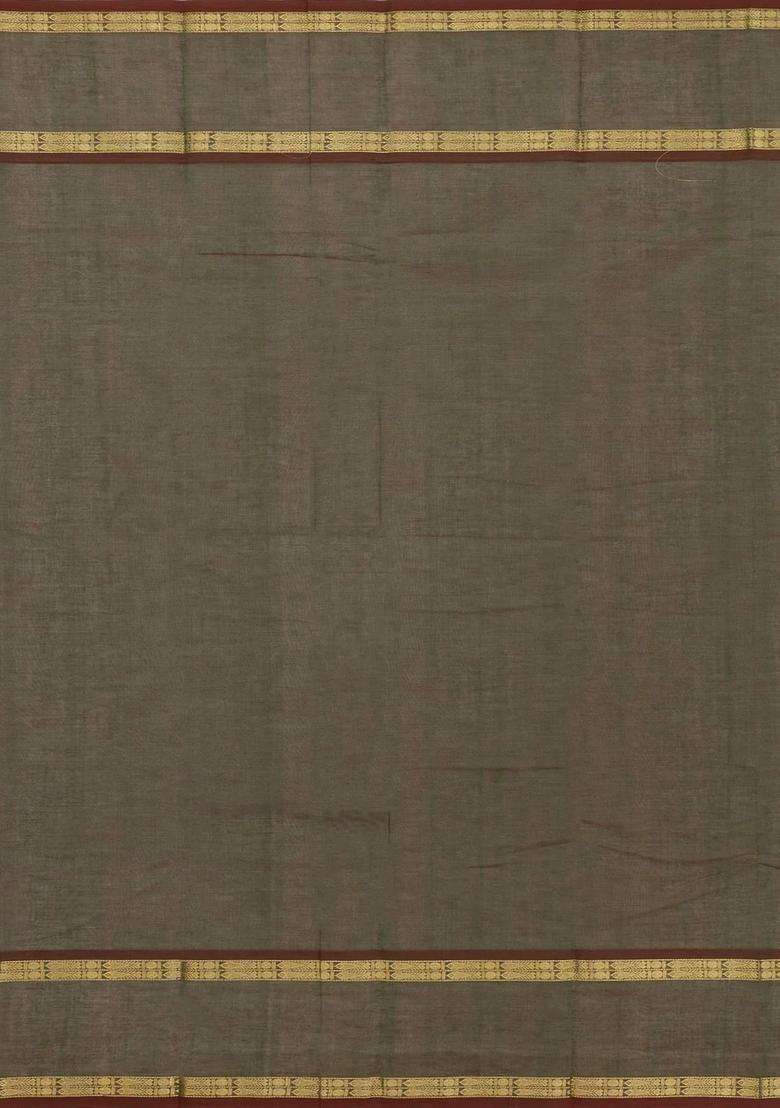 Dark Green Handloom Kanchi Cotton Saree With Yazhi Buttas With Buttas And Brocade Design For Women - Indya