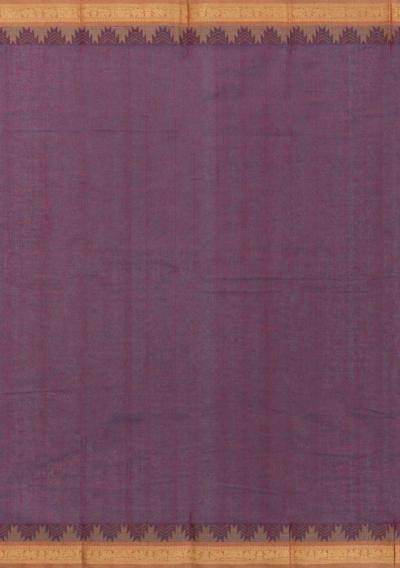 Burgundy Handloom Kanchi Cotton Saree With Chakaram Buttas With Buttas And Brocade Design For Women - Indya